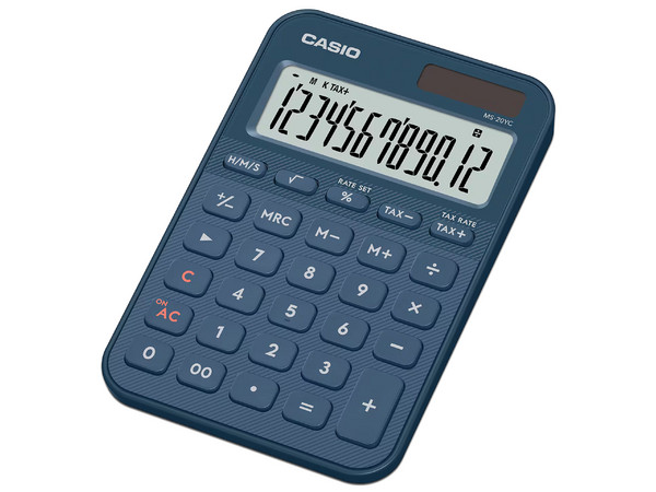Calculadora de Bolsillo Casio MS-20YC-NY-W-MP, 12 Dígitos, Panel Solar. Color Azul Marino.