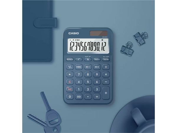 Calculadora de Bolsillo Casio MS-20YC-NY-W-MP, 12 Dígitos, Panel Solar. Color Azul Marino.
