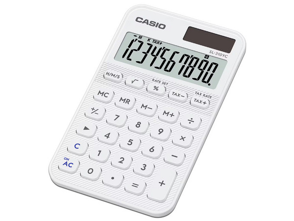 Calculadora de Bolsillo Casio SL-310YC-WE-W-MP, 10 Dígitos, Panel Solar. Color Blanca.