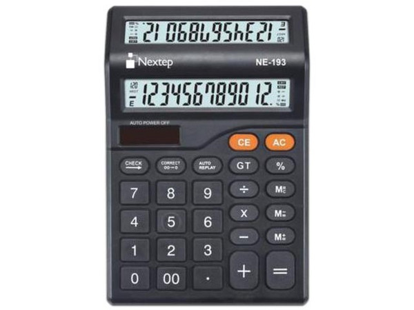 Calculadora Nextep NE-193 de 12 Digitos, Pantalla Doble Escritorio.