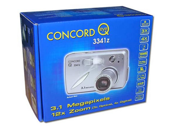 Cámara Digital Concord Eye-Q 3341z de 3.1 MP, 16 MB de memoria interna y cargador de baterías.