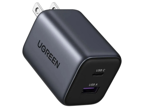 Cargador Rápido UGREEN 1A1C de 20W, 2 puertos USB-C.
