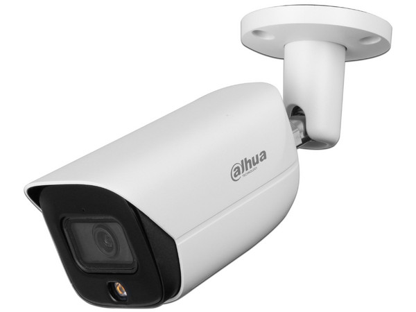 Cámara IP DAHUA DH-IPC-HFW3449E-AS-LED, 4MP Fullcolor, Lente 2.8mm, WizSense, SMD Plus, Detección de Humanos y Vehículos, LED Luz Cálida 30m, IP67, PoE.