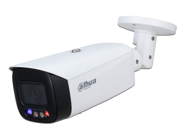 Cámara de Vigilancia tipo Bala Dahua IPC-HFW3849T1-AS-PV de 8MP (3840 x 2160), IR hasta 30m, Micrófono Integrado, Sirena y Estrobo con Luz Roja y Azul.