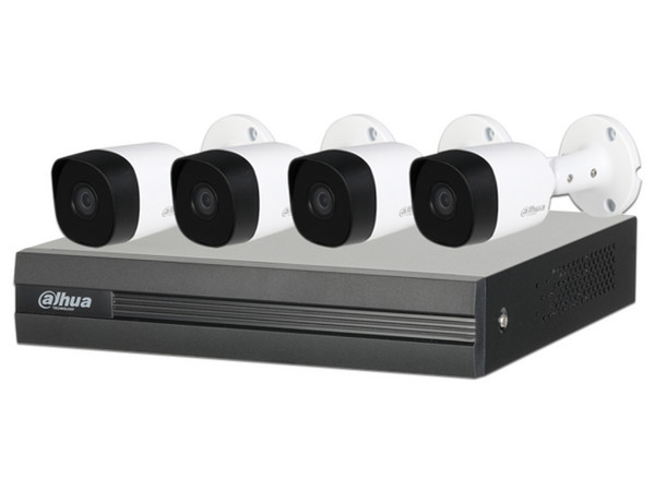 Kit de Vigilancia Dahua DH-KIT/XVR1B04/4-B2A21N-0360B, con DVR de 4 Canales 2MP, H.265+ y 4 Cámaras de Vigilancia B1A21 Tipo Bullet de 1080p.
