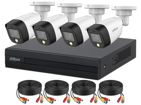 Kit de Videovigilancia Dahua, 4 Cámaras de 2MP (1920 x 1080), Luz LED hasta 20m, Micrófono Integrado, DVR de 4 Canales de 2MP, Accesorios Incluidos.