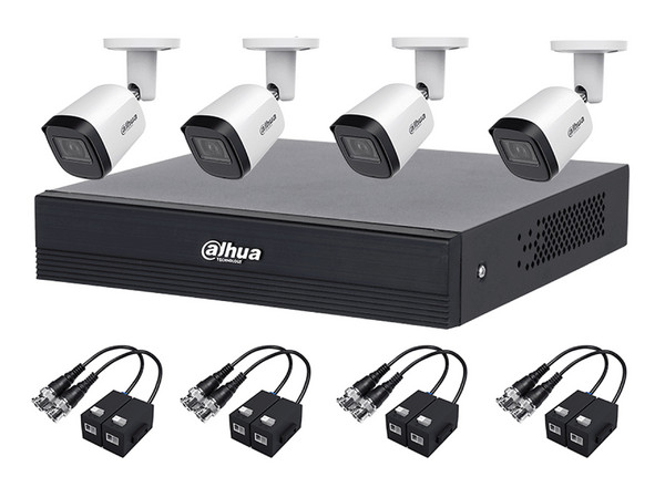 Kit de Videovigilancia Dahua DH-KIT/XVR1B04-I/T/4-B2A21N-U-0280B/Balun, Incluye DVR XVR1B04-I/T de 4 Canales BNC, 4 Cámaras B2A21N-U-0280B 2MP, Full HD (1920 x 1080), 4 Pares de Transceptores, (No Incluye Disco Duro).