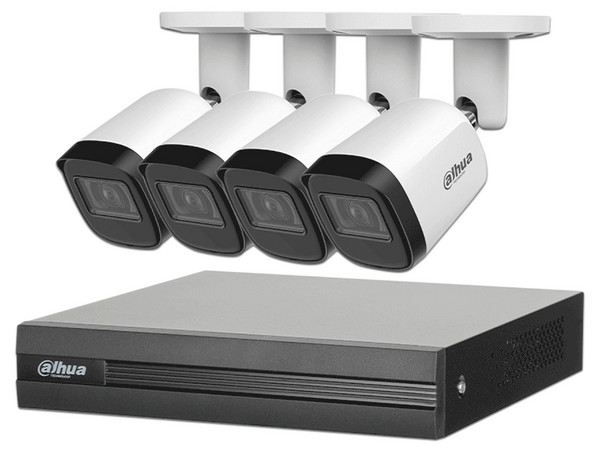 Kit de Videovigilancia Dahua DH-KIT/XVR1B04H-I/4-B2A51N-U-0280B-S2, Incluye 1 DVR de 4 canales, 4 Cámaras Dahua B2A51N-U, (No Incluye Disco Duro), Color Negro.