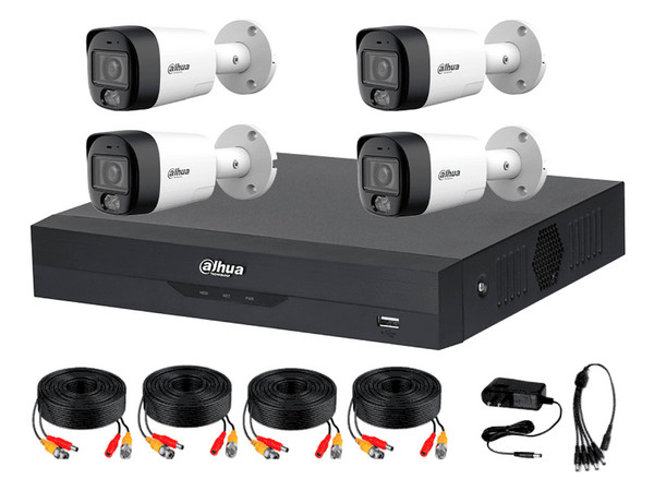 Kit de Videovigilancia Dahua DH-KIT/XVR5104HS-4KL-I3/T/4-HFW1500RMN-IL-T, Incluye DVR XVR5104HS-4KL-I3/T de 4 Canales IP, 4 Cámaras Tipo Bala HFW1500RMN-IL-T de 5MP, Full HD (2880 x 1620), 4 Cables de Video, Fuente de Poder, Cable Divisor.