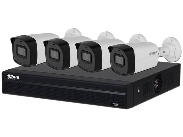 Kit de Videovigilancia Dahua DHI-NVR1104HS-P-S3/H + DH-IPC-B1E20, Incluye 1 NVR NVR1104HS-P-S3 de 4 Canales, 4 Cámaras  IPC-B1E20, Bobina de Cable de 100m, Caja de 100 Plugs y Pinza de Corte de Plugs.