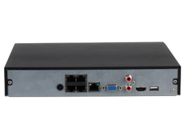 NVR Dahua DHI-NVR2104HS-P-I2 de 8 MP, 4 canales Ethernet, Salida de video HDMI (4K), VGA, no incluye disco duro, Color Negro.
