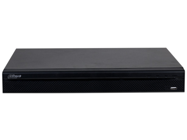 NVR Dahua DHI-NVR4216-16P-4KS3 de 16 canales 4K, 160Mbps, RJ45, H.265+, 16 Puertos PoE. Color negro.