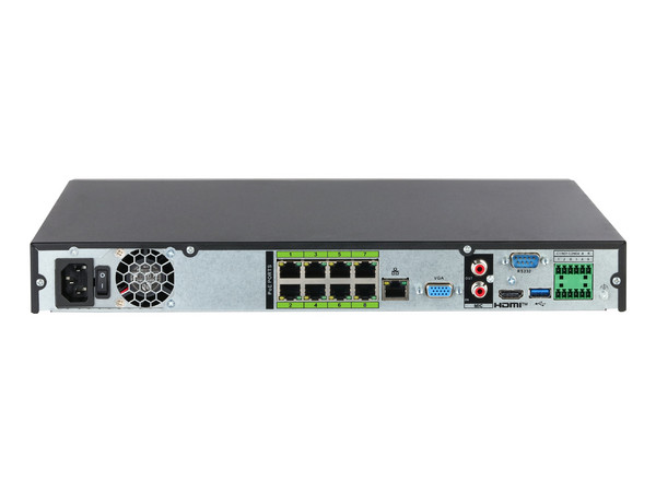NVR Dahua DHI-NVR5216-8P-EI2 IP WizSense de 16 Canales, RJ45, 8K, H.265+, 8 Puertos PoE, 2 bahías de discos duros (No incluye disco duro), Color Negro.