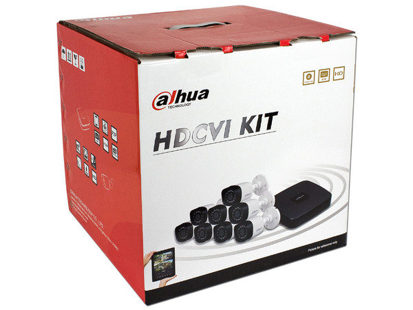 Kit de seguridad Trihibrido Dahua con DVR y 8 cámaras tipo bullet.