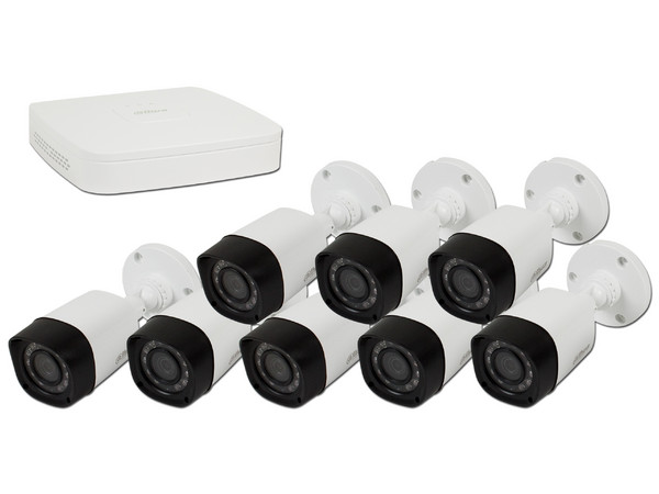 Kit de seguridad Trihibrido Dahua con DVR y 8 cámaras tipo bullet.