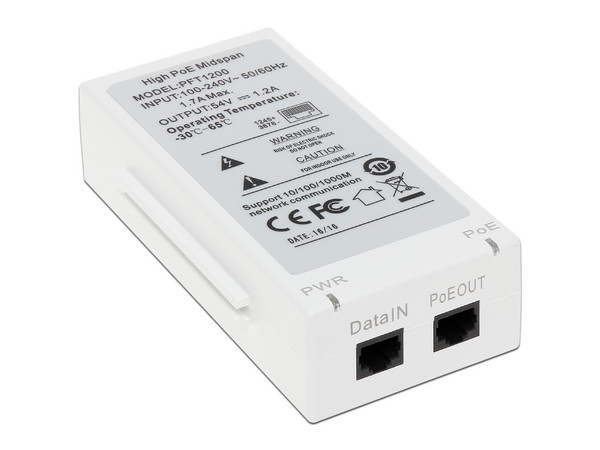 Inyector de corriente Dahua de 2 puertos Ethernet, PoE.