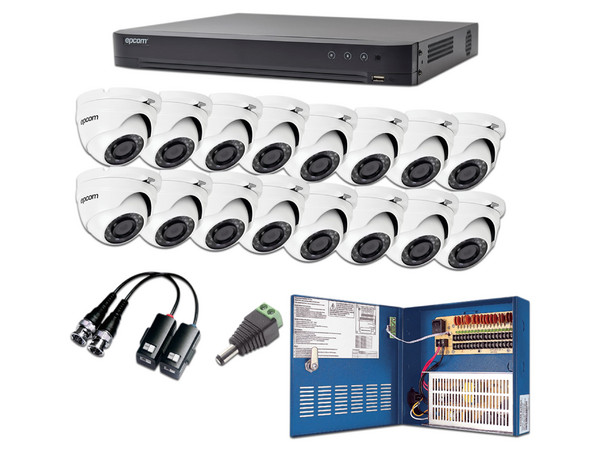 Kit TurboHD EPCOM KEVTX8T16EW, DVR de 16 Canales de 2MP y 16 Cámaras Tipo Domo Eyeball de 1080p, Transceptores, Conectores, Fuente de Poder Profesional.