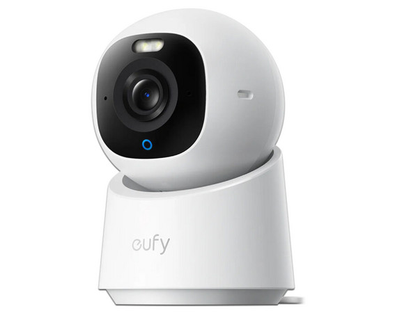 Cámara Tipo Domo PTZ Eufy E30 de 8MP (3840 x 2160), Compatible con Amazon Alexa y Google Assistant, Wi-Fi, Audio Bidireccional, Ranura MicroSD, IR hasta 10m, Uso Interior. Color Blanco.