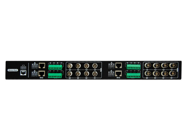 Transceptor hub pasivo Folksafe FS-HDP4616 con 16 canales BNC y 4 puertos Ethernet.
