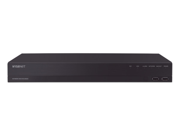 NVR Hanwha ARN-1610S, de 16 canales, 8MP, Wi-Fi, Color negro.