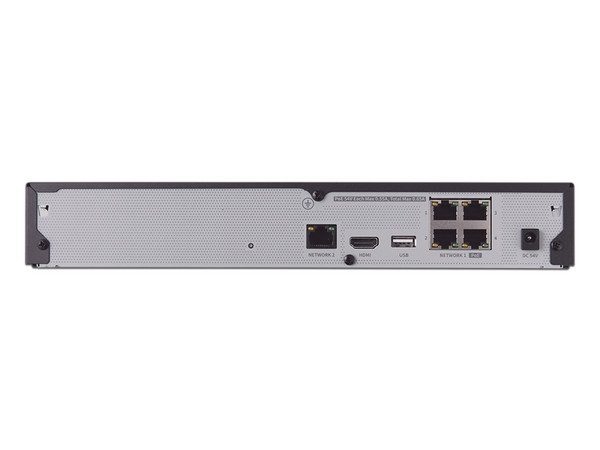 NVR Hanwha ARN-410S de 4 canales IP a 8 MP, H.265, 4 puertos PoE, P2P Wisenet, no incluye disco duro.