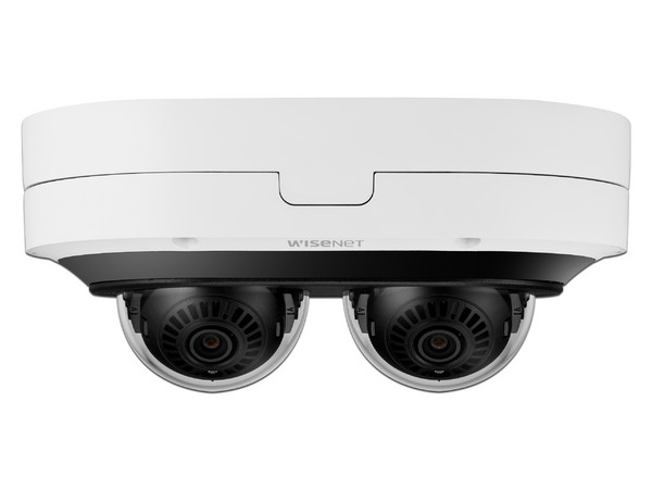 Cámara De Vigilancia Tipo DomoHanwha Techwin Wisenet PNM-12082RVD, Lente Dual de 6MP, IR hasta 25m, IP67, IK10.