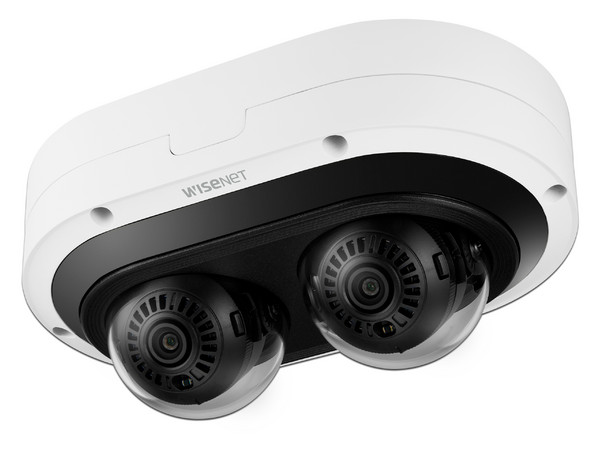 Cámara De Vigilancia Tipo DomoHanwha Techwin Wisenet PNM-12082RVD, Lente Dual de 6MP, IR hasta 25m, IP67, IK10.