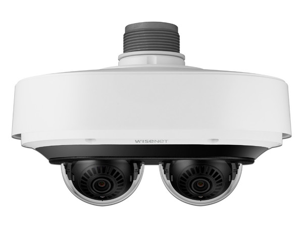 Cámara De Vigilancia Tipo DomoHanwha Techwin Wisenet PNM-12082RVD, Lente Dual de 6MP, IR hasta 25m, IP67, IK10.