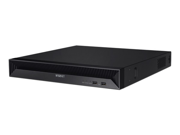 NVR Hanwha QRN-1630S de 8MP (3480 x 2160), 16 Canales, 16 puertos PoE, 2 puertos SATA de hasta 10TB (No incluye disco duro).