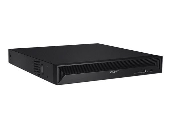 NVR Hanwha QRN-1630S de 8MP (3480 x 2160), 16 Canales, 16 puertos PoE, 2 puertos SATA de hasta 10TB (No incluye disco duro).