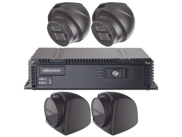 Kit de Videovigilancia Móvil Hikvision AE-MD5043-SD/I/GLF/KIT con DVR Móvil de 4 Canales TurboHD, 2 Cámaras AE-VC222T-ITS de 2MP (1920 x 1080), IR hasta 15m y 2 Cámaras AE-VC124T-IT de 1MP (1280 x 720), IR hasta 15m.
