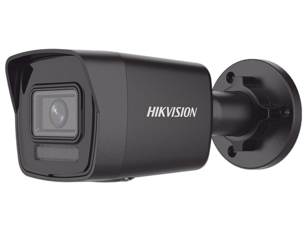 Cámara Tipo Bala Hikvision DS-2CD1043G2-LIU(F) de 4MP, micrófono integrado, IR hasta 30m, IP67, PoE. Color Negro.
