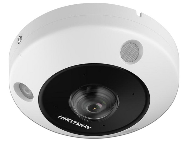 Cámara de Vigilancia Tipo Ojo de Pez Hikvision DS-2CD63C5G1-IVS de 12MP, Lente de 1,29 mm, IR de 15mm, IP67, Micrófono Integrado, Color Blanco.