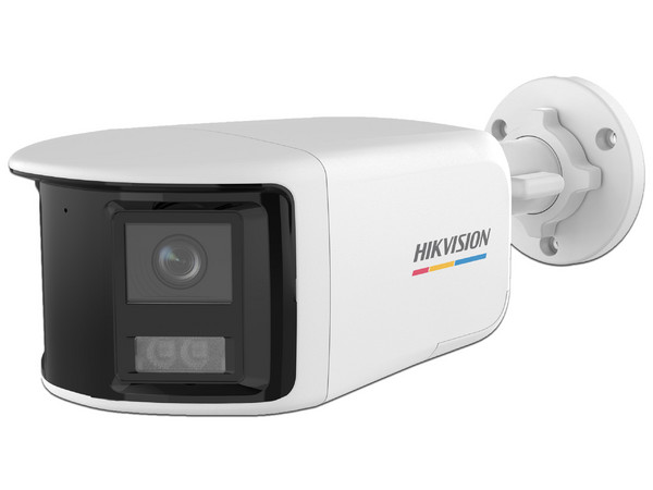Cámara de Vigilancia Tipo Bala Hikvision TURBOHD DS-2CE72KF3TP-DLS de 5MP (3328 x 1504), Lente de 2.8 mm, IR hasta 40m, Dual Light, ColorVu, Vista Panorámica, IP67.