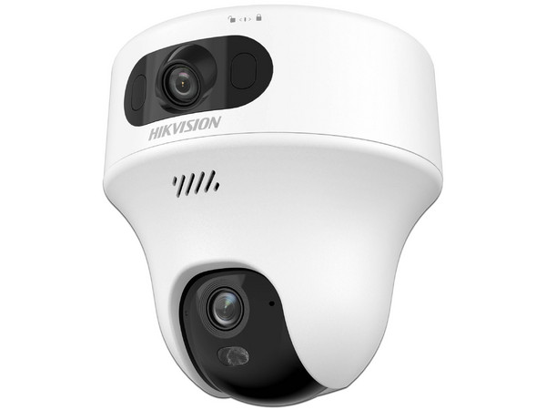 Cámara PT Tipo Torreta Hikvision DS-2CFWQ6-D  de 6MP (2304 x 1296), Doble Lente, IR de Hasta 10m, Wi-Fi. Color Blanco.