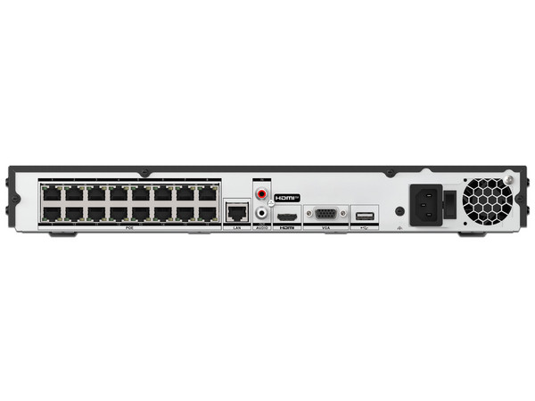 NVR Hikvision DS-7616NI-Q2/16P(E) de 16 canales IP, 16 Puertos PoE+, Salida de video HDMI/VGA, Resolución 4K, Almacenamiento de 2 x SATA de hasta 8TB (no incluidos). Color Negro.