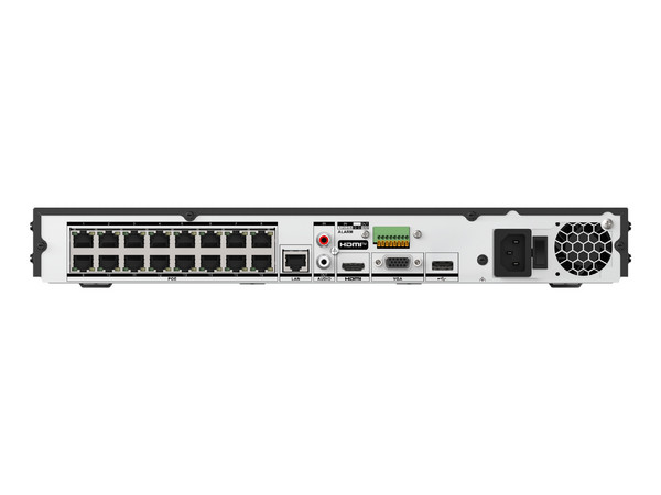 NVR Hikvision DS-7616NXI-K2/16P(E) de 16 Canales IP, 16 Puertos PoE, Reconocimiento Facial, 2 Bahías para Disco Duro (No Incluidos). Color Negro.