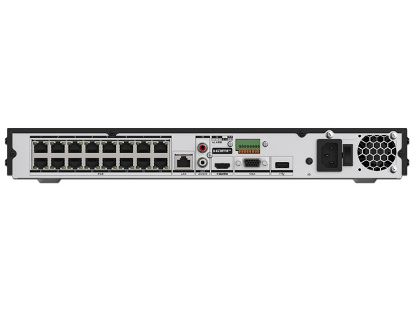 NVR Hikvision DS-7616NXI-K2/16P/VPRO de 16 Canales IP, 16 Puertos PoE, Reconocimiento facial, ACUSENSE, 2 Bahías para Discos Duros (No Incluidos). Color Negro.