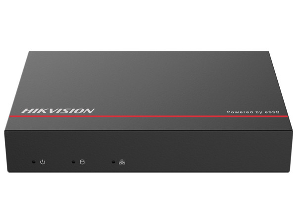 NVR Hikvision DS-E04NI-Q1/4P/1T de 4 Canales IP, 4 Puertos PoE+, SSD de 1TB, Diseño Compacto, Color Negro.