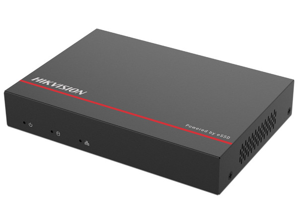 NVR Hikvision DS-E04NI-Q1/4P/1T de 4 Canales IP, 4 Puertos PoE+, SSD de 1TB, Diseño Compacto, Color Negro.