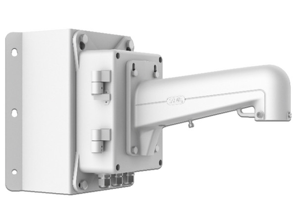 Caja de conexiones Hikvision para montaje en pared para cámaras tipo domo PTZ sin brazo.