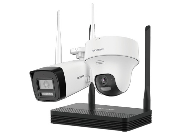 Kit de Videovigilancia Hikvision NKS422W02H, Incluye NVS de 4 Canales,1 Cámara Tipo Bala, 1 Cámara Tipo Domo, Color Negro.