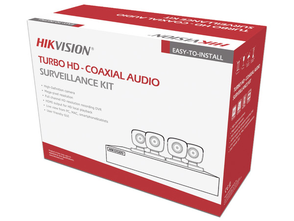 Kit de Videovigilancia Hikvision HIK5MPSLQ-KIT(B), DVR de 4 Canales TurboHD y 4 Canal IP, 4 Cámaras tipo Bala de 5MP con Micrófono, Fuente de Poder de 3.3A y 4 cables BNC coaxial.
