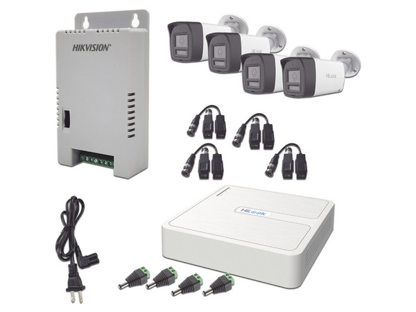 Kit de Videovigilancia HIKVISION HL-1080P-4B-TWA, DVR de 4 Canales, 2 MP, H.265+. Incluye 4 Cámaras IP Tipo Bala con Bocina y Micrófono integrados, Accesorios Incluidos.