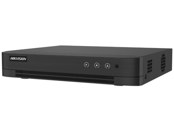 DVR Hikvision IDS-7204HUHI-M1/T de 4 Canales TurboHD + 4 Canales IP de hasta 8MP (4K), Audio por Coaxitron, Bahía de Disco Duro(No Incluido), H.265+, ACUSENSE. Color Negro.
