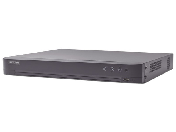 DVR Hikvision de 8 Canales TURBOHD + 8 Canales IP, Resolución 8 MP, Audio por Coaxitron, Tecnología ACUSENSE con Reconocimiento Facial, 2 Bahías para Disco Duro, Salida de Video 4K, Compresión H.265+.