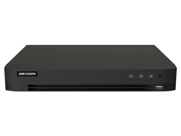 DVR Hikvision IDS-7216HQHI-M1/XT de 16 canales + 8 Canales IP de hasta 5 MP, Audio de Dos Vías por Coaxitron, 1 Bahía de Disco Duro(No Incluido) H.265+.