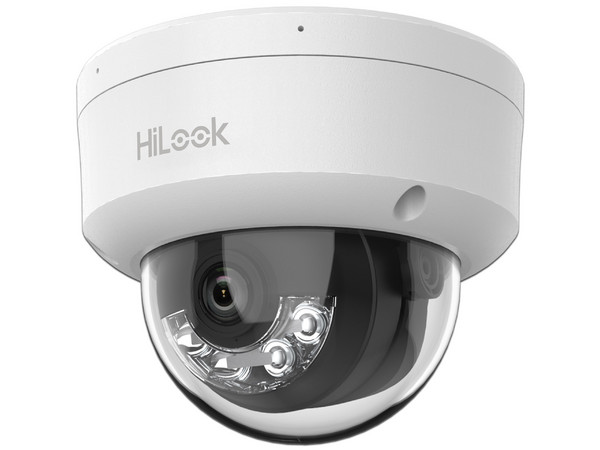 Cámara Domo IP HiLook, 2MP 1080p, Lente 2.8mm, IR 30m, Micrófono Integrado, Exterior IP67, PoE, dWDR, H.265+, ONVIF.