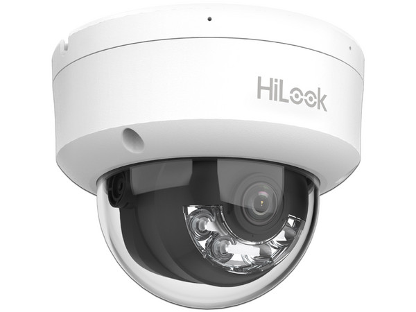 Cámara Domo IP HiLook, 2MP 1080p, Lente 2.8mm, IR 30m, Micrófono Integrado, Exterior IP67, PoE, dWDR, H.265+, ONVIF.