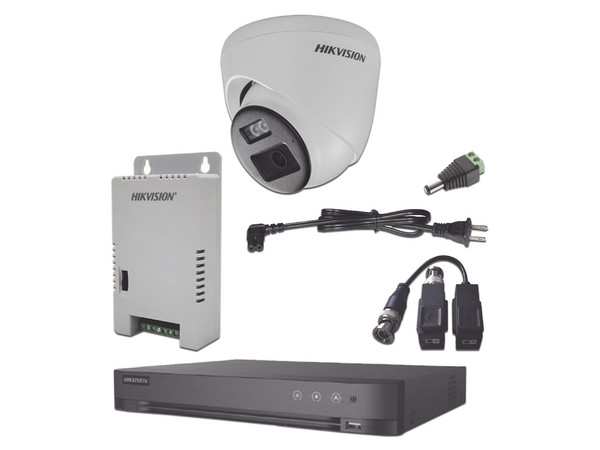 Kit de Videovigilancia HIKVISION KH-1080P-4E-TWA, DVR de 4 Canales, 2 MP, H.265+. Incluye 4 Cámaras Eyeball con Bocina y Micrófono integrados, Accesorios Incluidos.